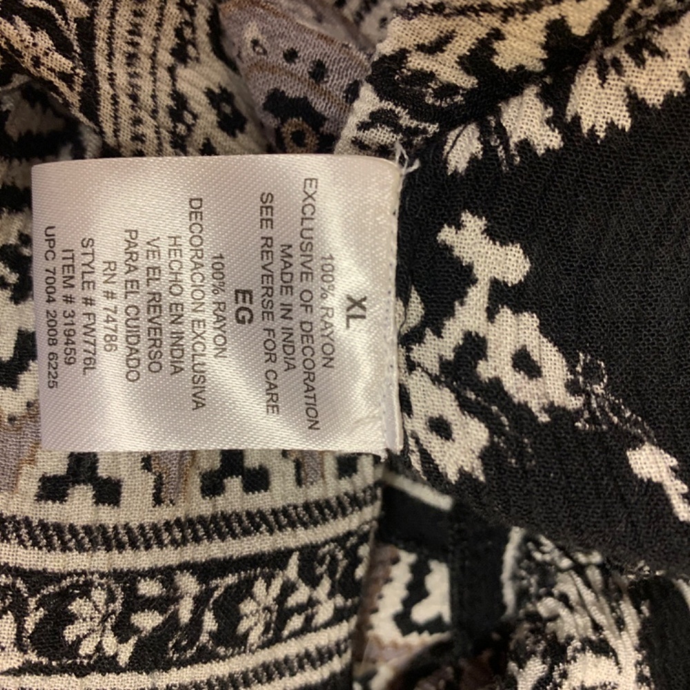 bila dress SZ Xl black & tan paisley maxi crinkle bohemian casual babydoll - Picture 8 of 12